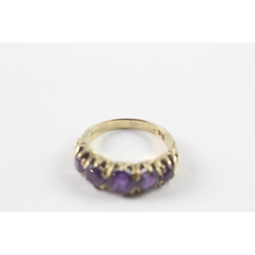 21 - 9ct gold five stone amethyst ring Size N