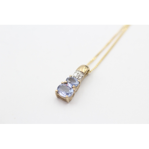 210 - 9ct gold blue gemstone & diamond pendant necklace (1.7g)