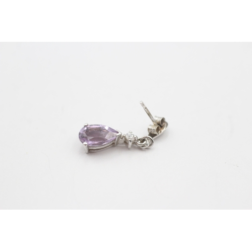 228 - 9ct gold amethyst and white gemstone drop stud earrings (1.3g)