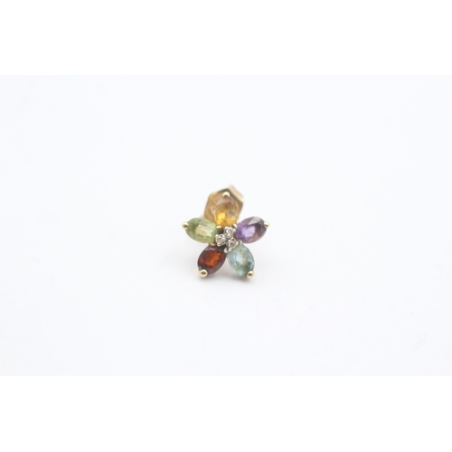 243 - 9ct gold multi-gemstone cluster stud earrings set with diamond (1.5g)