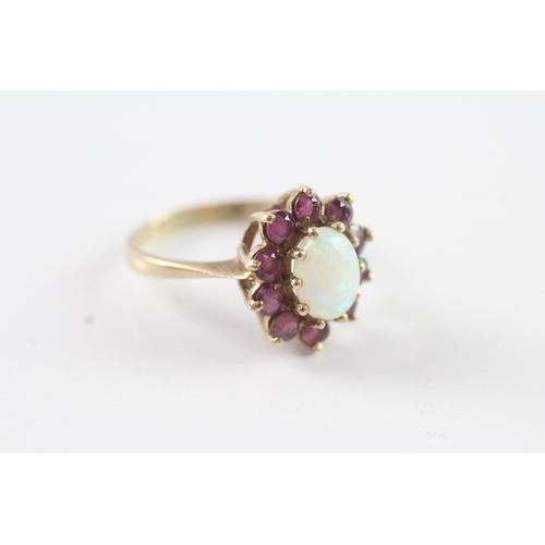 250 - 9ct gold vintage opal & ruby cluster ring (2.7g) Size K