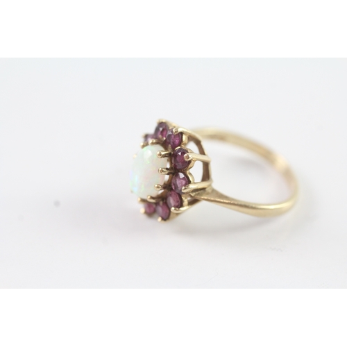 250 - 9ct gold vintage opal & ruby cluster ring (2.7g) Size K