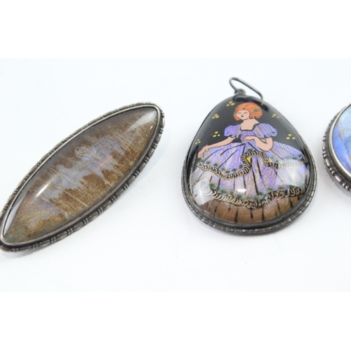 253 - Collection of Sterling Silver Butterfly Wing Jewellery inc. Hand Painted x 5 43g