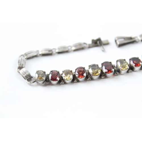 261 - Vintage Sterling Silver Garnet & Citrine Bracelet 9g