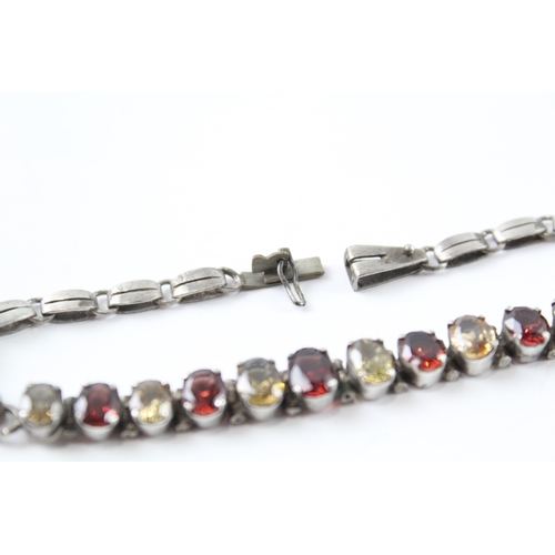 261 - Vintage Sterling Silver Garnet & Citrine Bracelet 9g