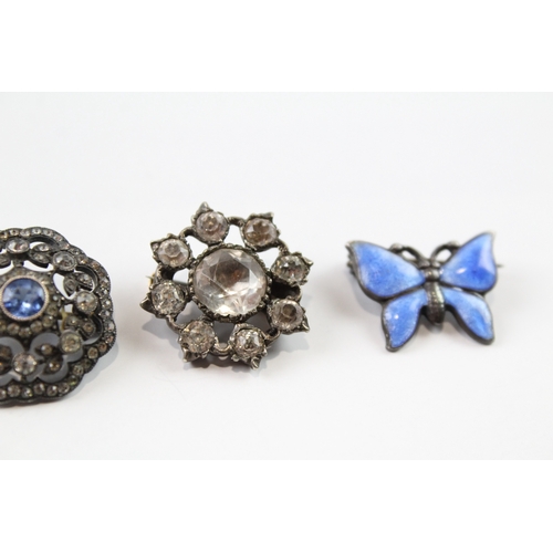 263 - Collection of Silver Antique Brooches inc. Paste, Enamel Butterfly x 4 23g