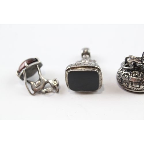 264 - Collection of Sterling Silver Fobs inc. Gemstone, Lion, Spinner, Deer x 4 26g