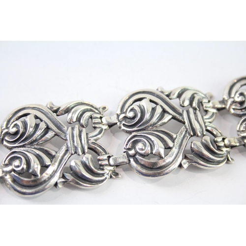 269 - Sterling Silver Mid Century Ornate Panel Bracelet 55g