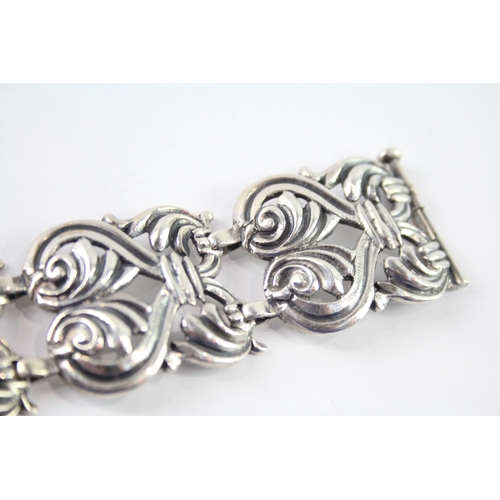 269 - Sterling Silver Mid Century Ornate Panel Bracelet 55g