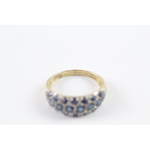 28 - 9ct gold blue gemstone multi row dress ring Size Q