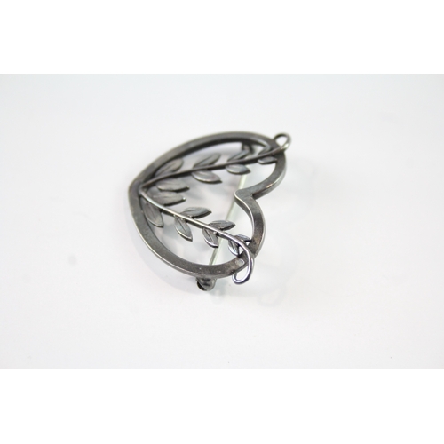 284 - Georg Jensen Sterling Silver Foliate Heart Brooch 3g