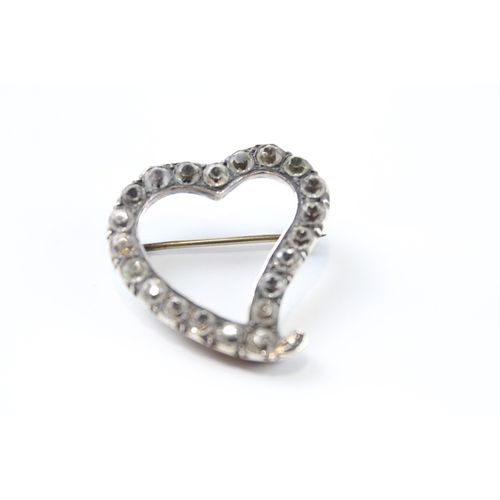 285 - Victorian Sterling Silver Paste Open Heart Brooch 7g