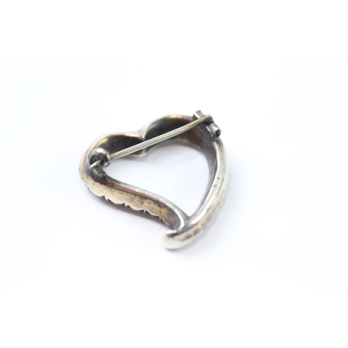 285 - Victorian Sterling Silver Paste Open Heart Brooch 7g