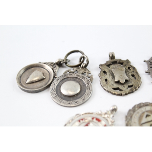 321 - 8 x Antique / Vintage Hallmarked .925 Sterling Silver Fobs / Medallions (72g)