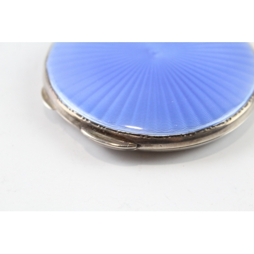 327 - Vintage 1940 Birmingham Sterling Silver Guilloche Enamel Compact (69g)