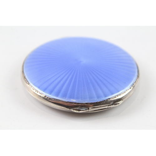 327 - Vintage 1940 Birmingham Sterling Silver Guilloche Enamel Compact (69g)