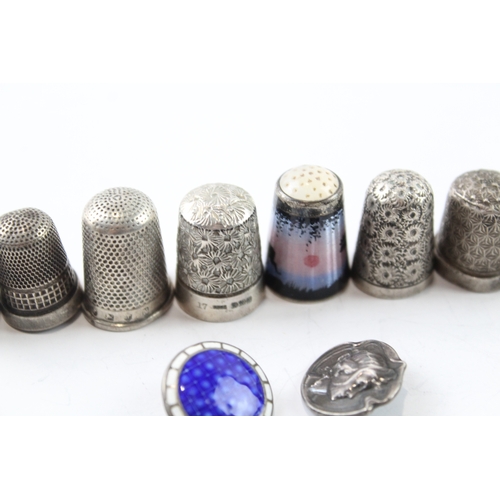 329 - 10 x Antique / Vintage .925 Sterling Silver Thimbles & Buttons Inc Enamel 47g