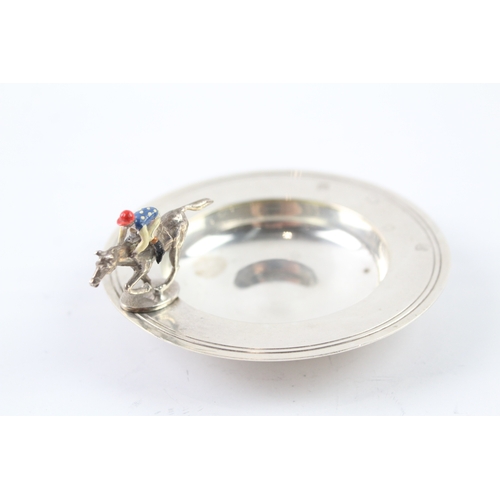 331 - Vintage Hallmarked 1987 London Sterling Silver Pin Dish w/ Enamel Horse (81g)