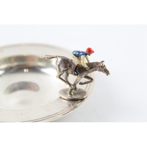 331 - Vintage Hallmarked 1987 London Sterling Silver Pin Dish w/ Enamel Horse (81g)