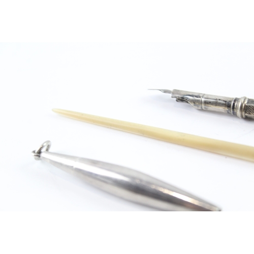 336 - 4 x Antique / Vintage .800 & .925 Sterling Silver Pencils & Dipping Nibs (44g)