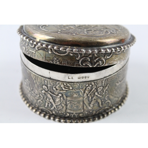 340 - Antique Victorian 1896 London Sterling Silver Circular Figural Trinket Box 138g