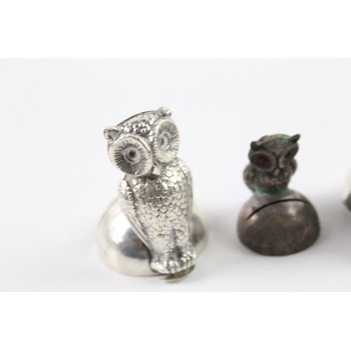 344 - 3 x Antique Edwardian .925 Sterling Silver Novelty Owl Placecard Holders (55g)