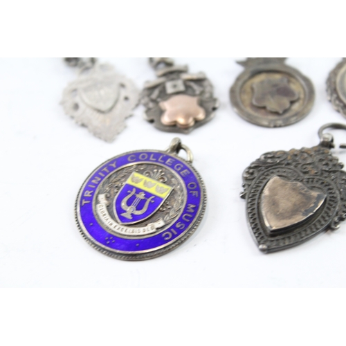 357 - 8 x Antique / Vintage Hallmarked .925 Sterling Silver Fobs / Medallions (76g)