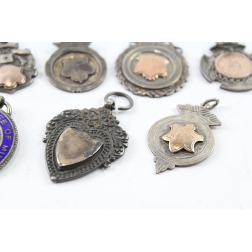 357 - 8 x Antique / Vintage Hallmarked .925 Sterling Silver Fobs / Medallions (76g)