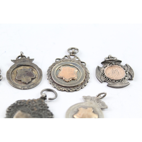 357 - 8 x Antique / Vintage Hallmarked .925 Sterling Silver Fobs / Medallions (76g)