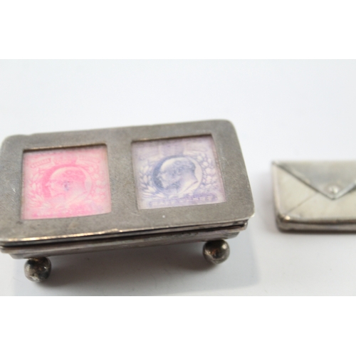 360 - 2 x Antique / Vintage .925 Sterling Silver Stamp Box & Novelty Stamp Case (36g)