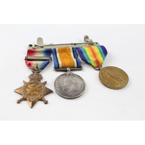 370 - Mounted WW1 1914 Mons Star Bar Medal Trio 7649 Pte R. Hunter HLI