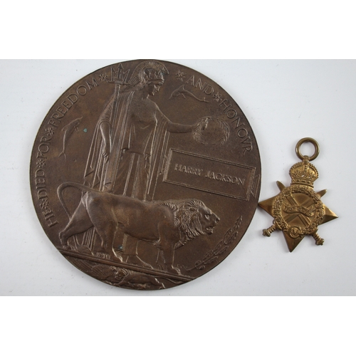 372 - WW1 Death Plaque & 1914-15 Star Medal Harry Jackson 113 Pte Jackson Army Cyclist