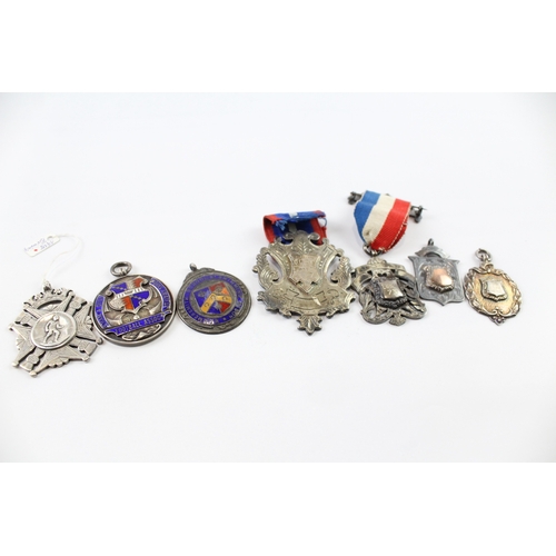 374 - 7 x Antique / Vintage .925 Sterling Silver Fobs / Medallions Inc Enamel (107g)