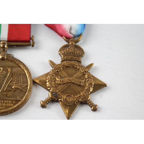 378 - WW1 Medals, Mercantile Marine E. Wills, War Pte Elkins, 1914-15 Star Gnr Allder