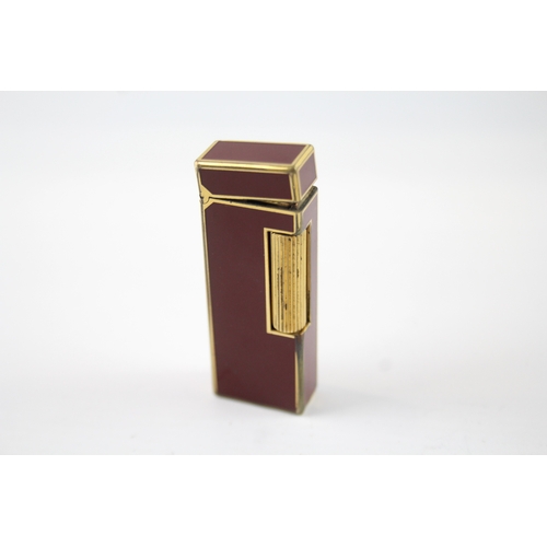 383 - Dunhill Vintage Gold-Plated & Red Lacquer Swiss Rollagas 1980s Lighter W/ Flints