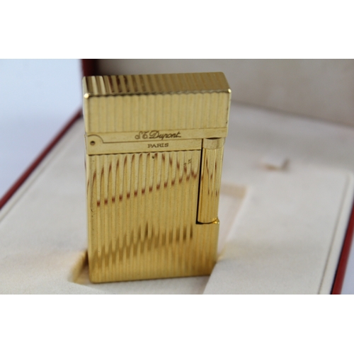 385 - St Dupont Gold Plated Lighter Working BOXED