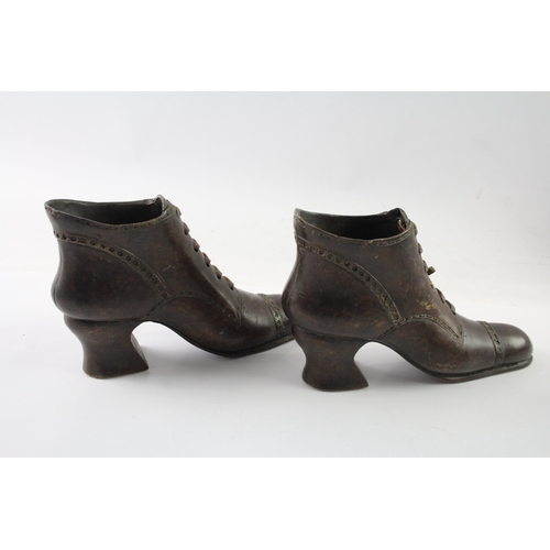 393 - Bronze Cast of a Pair of Victorian Shoes / Boots w/ Leather Detail (1956g)