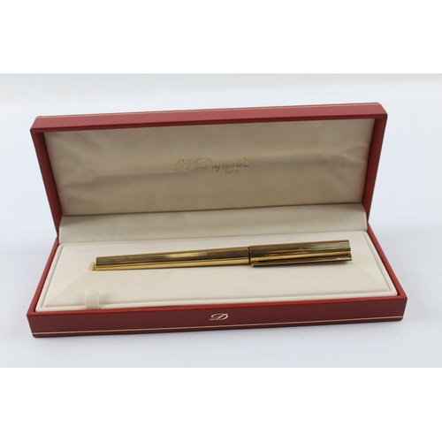 429 - Vintage S.T DUPONT Gold Plated Fountain Pen w/ 18ct Gold Nib WRITING Boxed