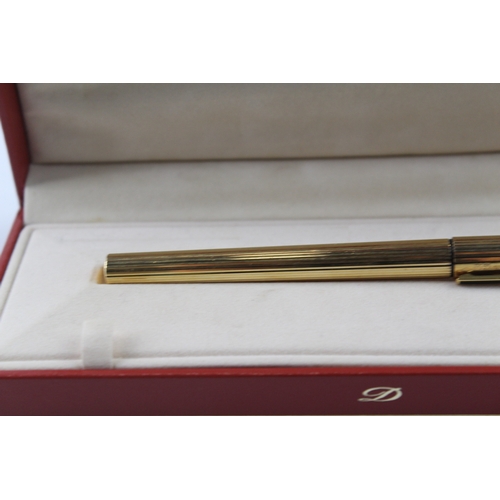 429 - Vintage S.T DUPONT Gold Plated Fountain Pen w/ 18ct Gold Nib WRITING Boxed