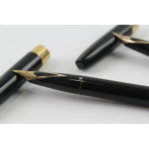 433 - 2 x Vintage Sheaffer Imperial Black Fountain Pens w/ 14ct Gold Nibs WRITING