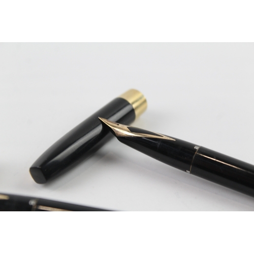 433 - 2 x Vintage Sheaffer Imperial Black Fountain Pens w/ 14ct Gold Nibs WRITING