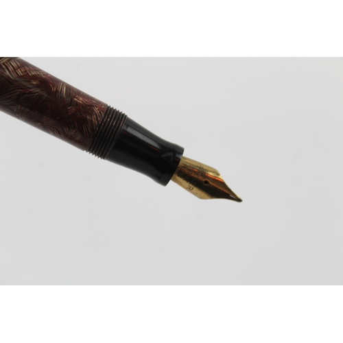 437 - Vintage Parker Victory Brown Fountain Pen w/ 14ct Gold Nib WRITING