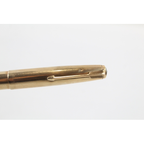 456 - Vintage Parker 51 Gold Plated Fountain Pen w/ 14ct Gold Nib WRITING 27g