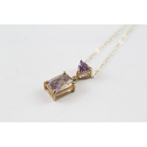 69 - 9ct gold ametrine & amethyst pendant necklace (1.4g)