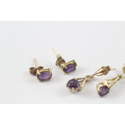 7 - 3 x 9ct gold amethyst earrings (3.1g)