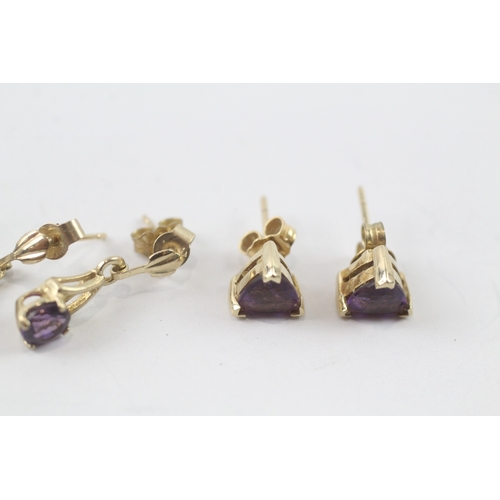 7 - 3 x 9ct gold amethyst earrings (3.1g)