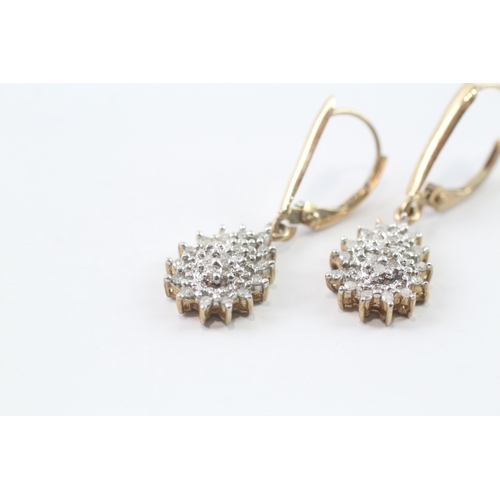 78 - 9ct gold diamond cluster pear drop earrings (2.8g)