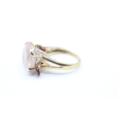 8 - 9ct gold diamonds with pink and red gemstone ring (5.5g) Size O 1/2