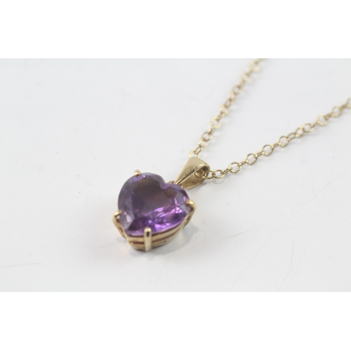 80 - 9ct gold heart cut amethyst pendant necklace (4.2g)