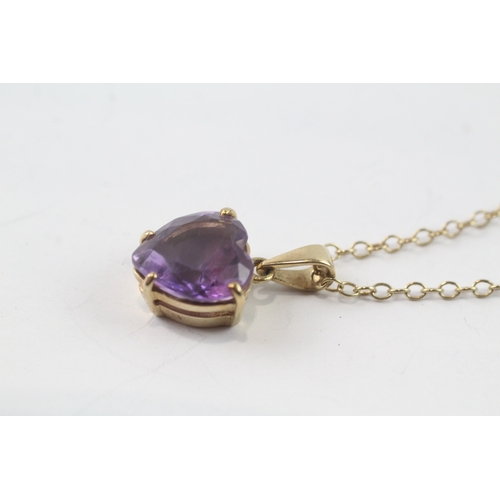 80 - 9ct gold heart cut amethyst pendant necklace (4.2g)